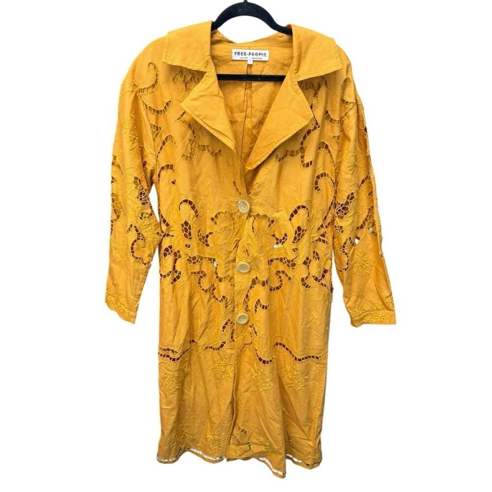 Free People Mustard Embroidered Trench Coat - Picture 10 of 15